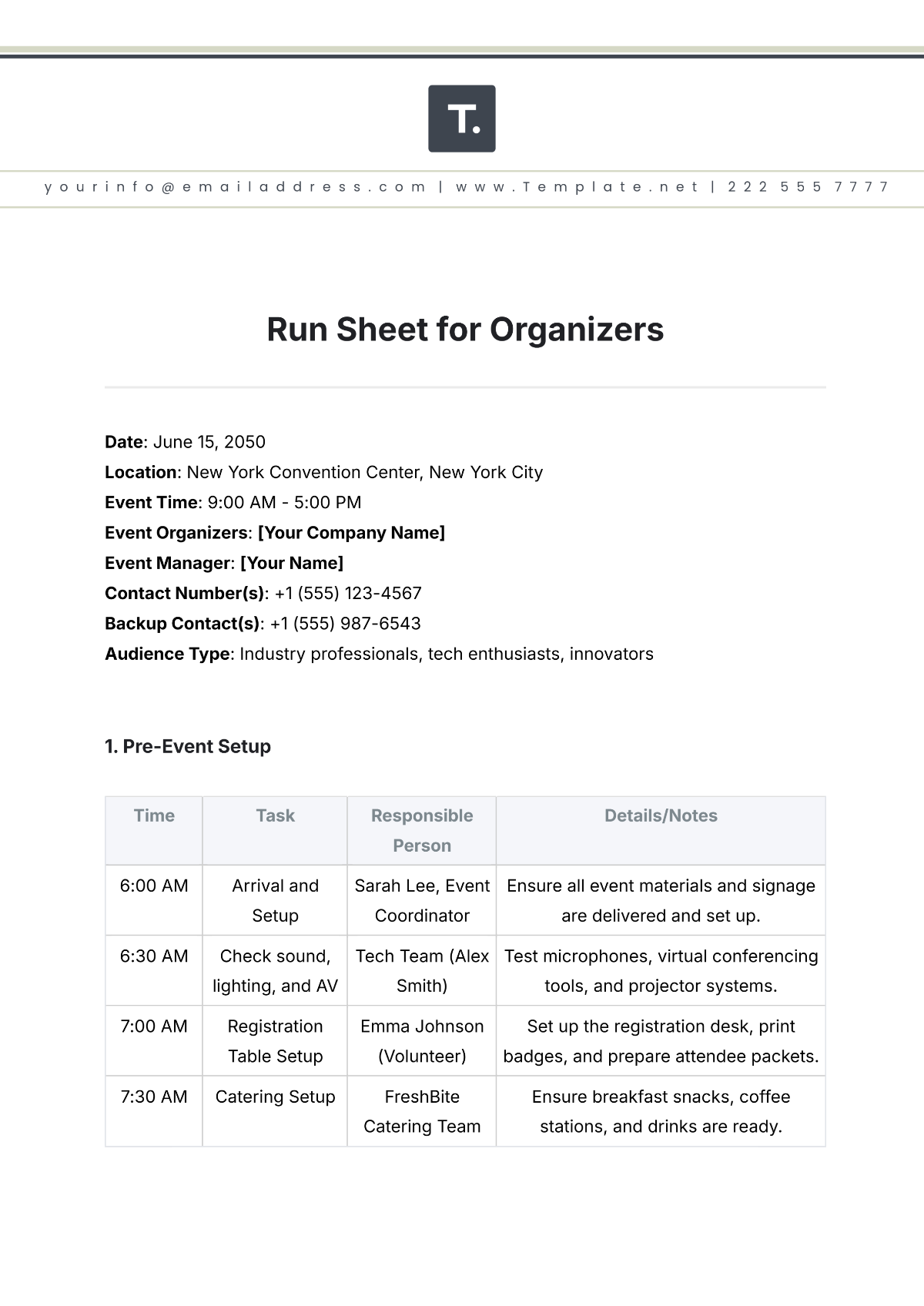 Run Sheet Template for Organizers - Edit Online & Download