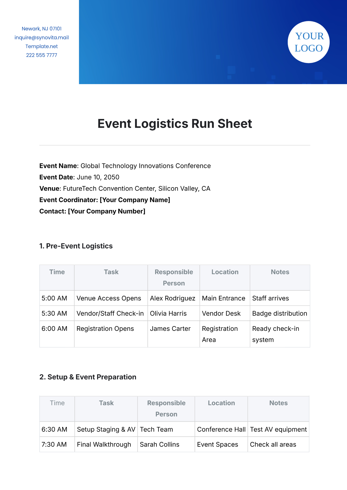 Event Logistics Run Sheet Template - Edit Online & Download