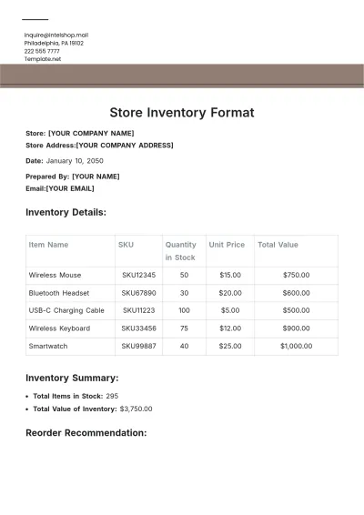 Free Store Inventory Format Template to Edit Online