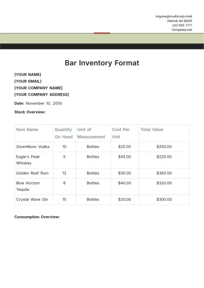 Free Bar Inventory Format Template to Edit Online