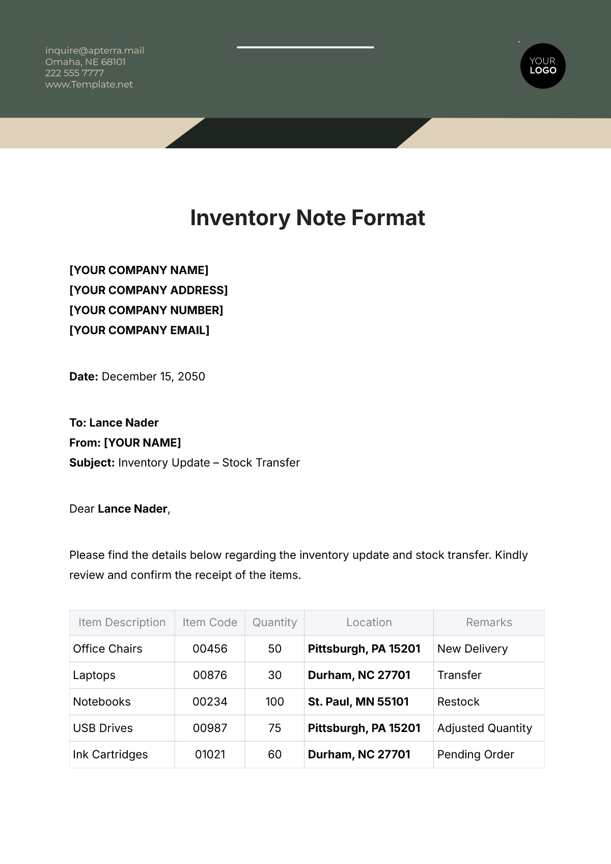 Inventory Note Format Template - Edit Online & Download