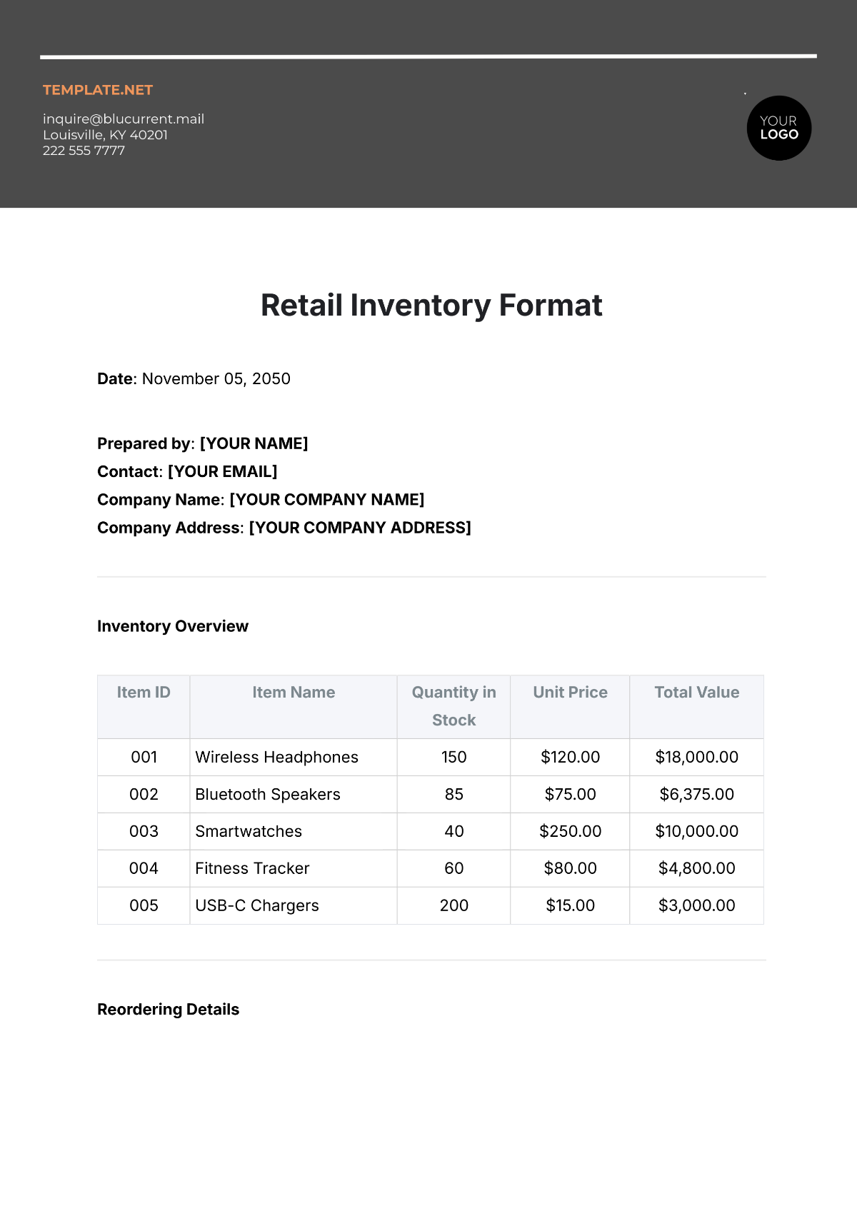 Retail Inventory Format Template - Edit Online & Download