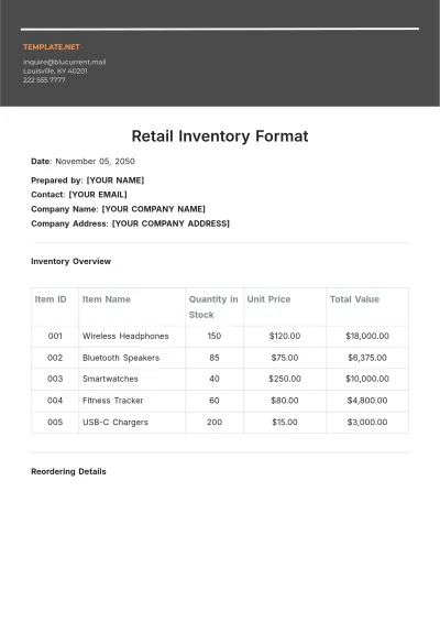 Free Retail Inventory Format Template to Edit Online