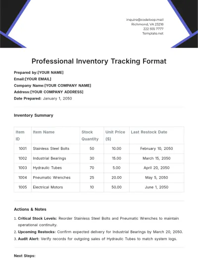 Free Professional Inventory Tracking Format Template to Edit Online
