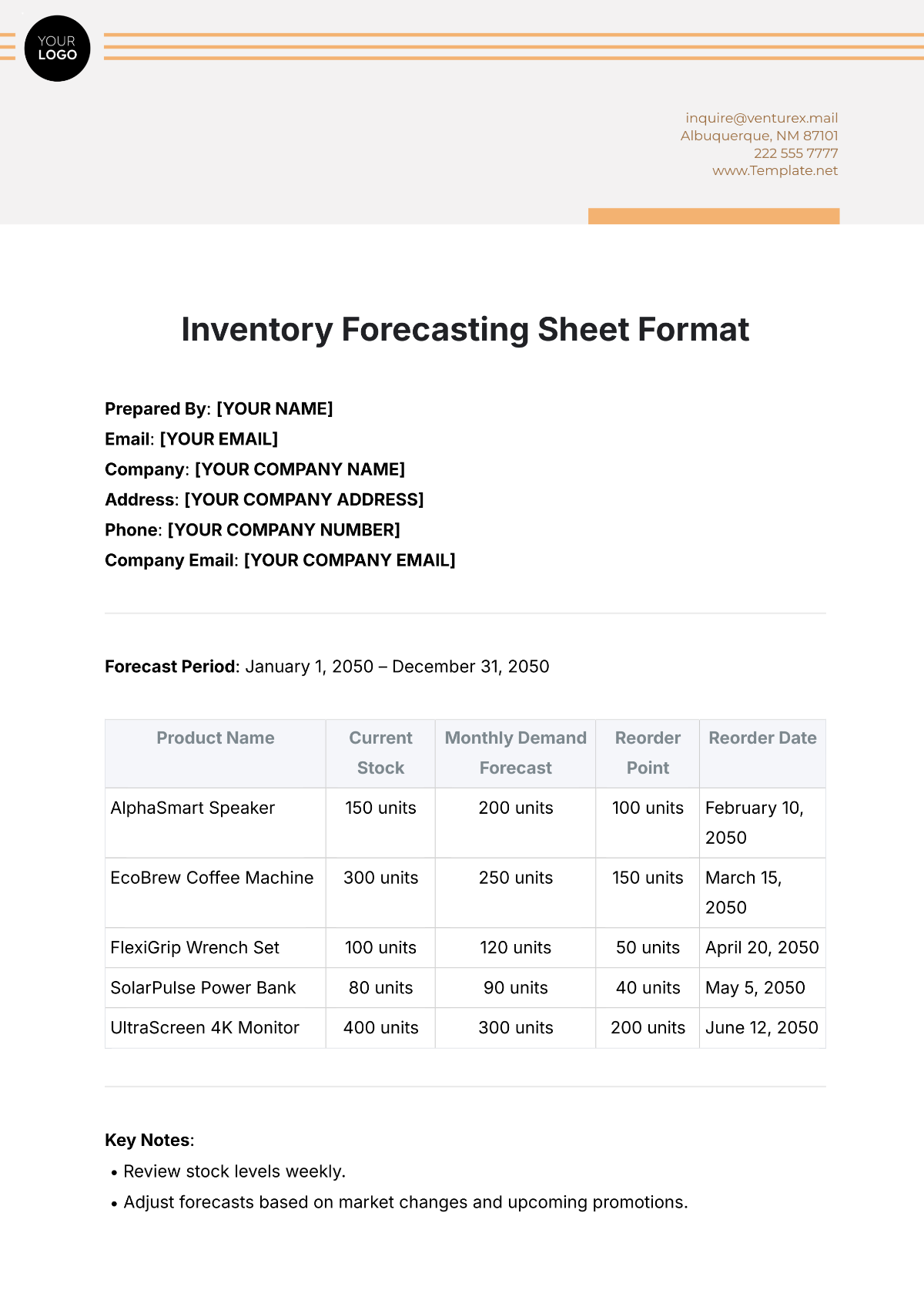 Inventory Forecasting Sheet Format Template - Edit Online & Download