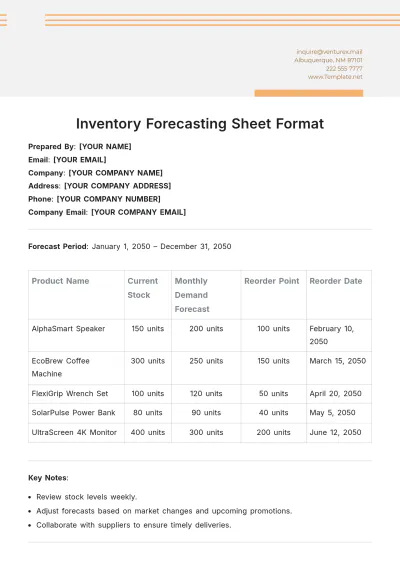 Free Inventory Forecasting Sheet Format Template to Edit Online