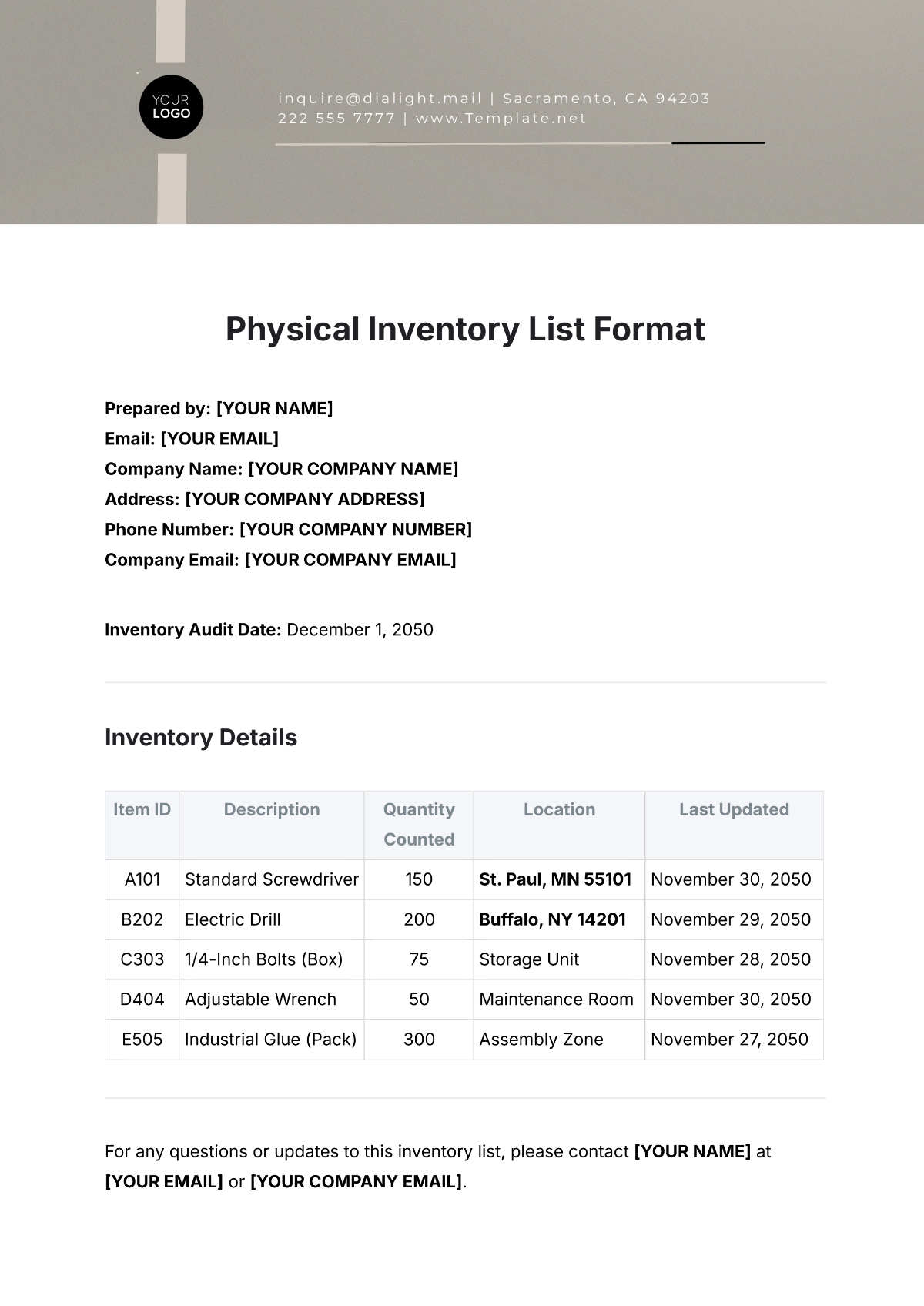 Physical Inventory List Format Template - Edit Online & Download