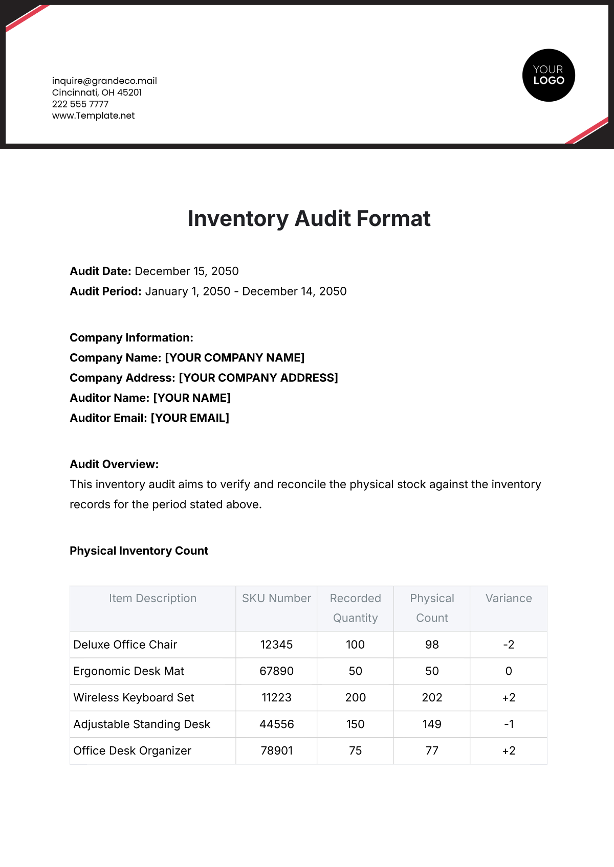 Inventory Audit Format Template - Edit Online & Download