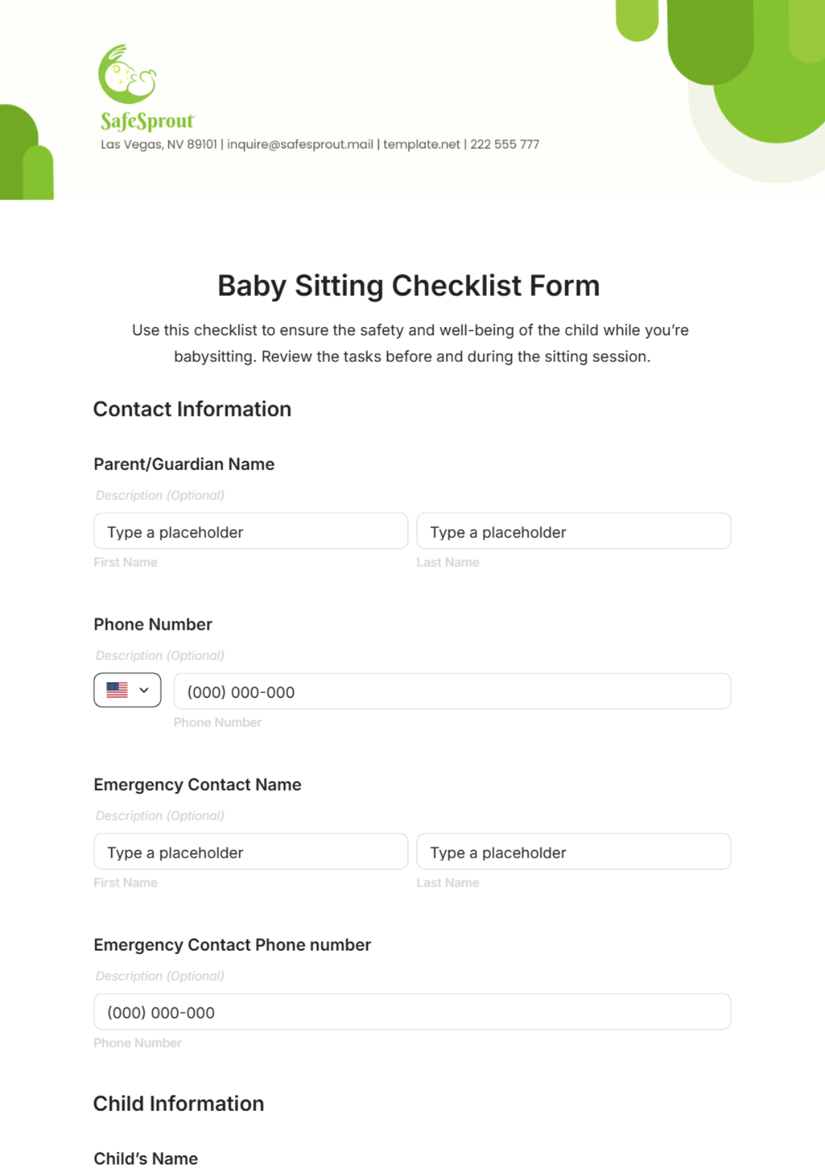 Baby Sitting Checklist Form Template - Edit Online & Download