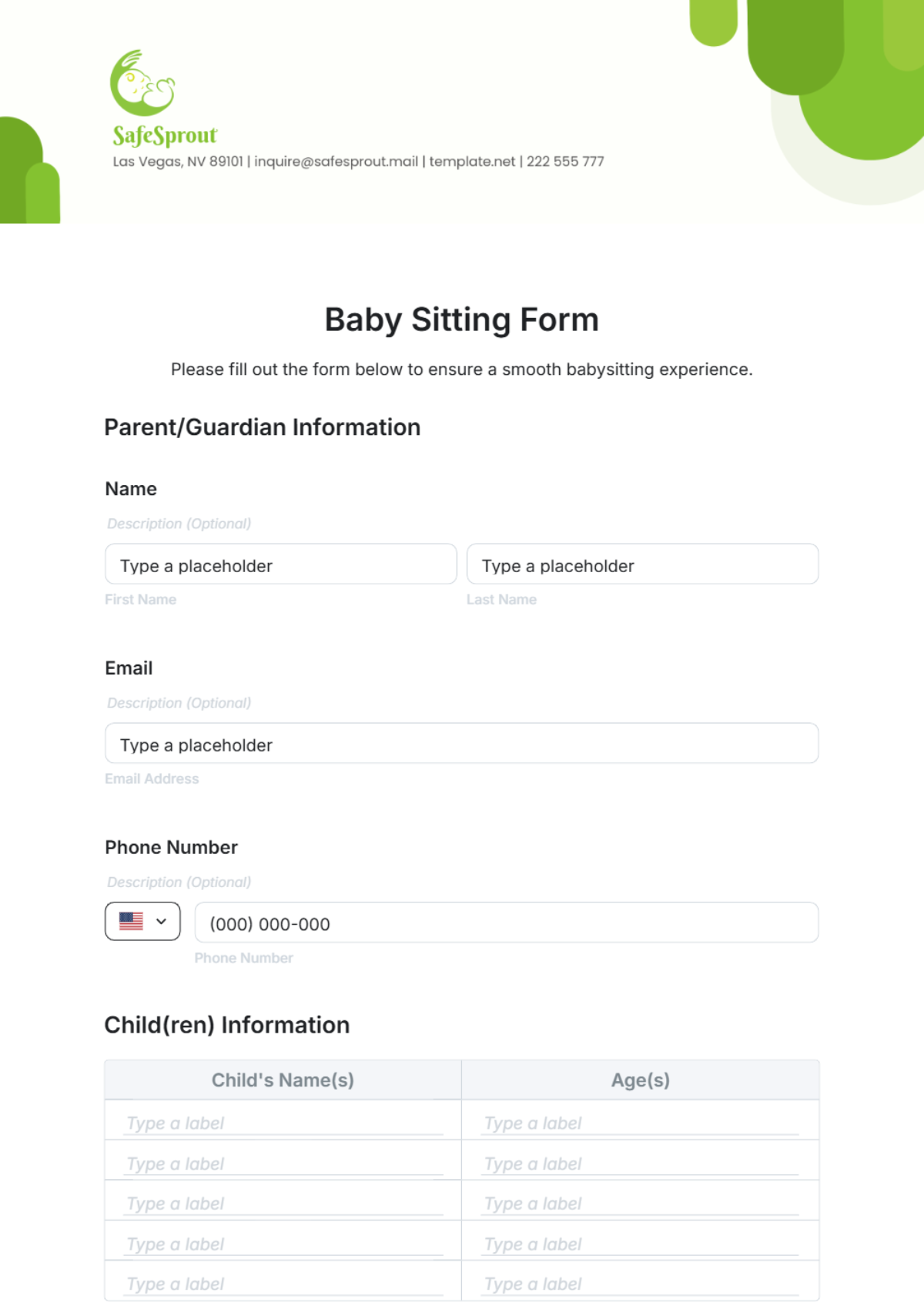 Baby Sitting Form Template - Edit Online & Download