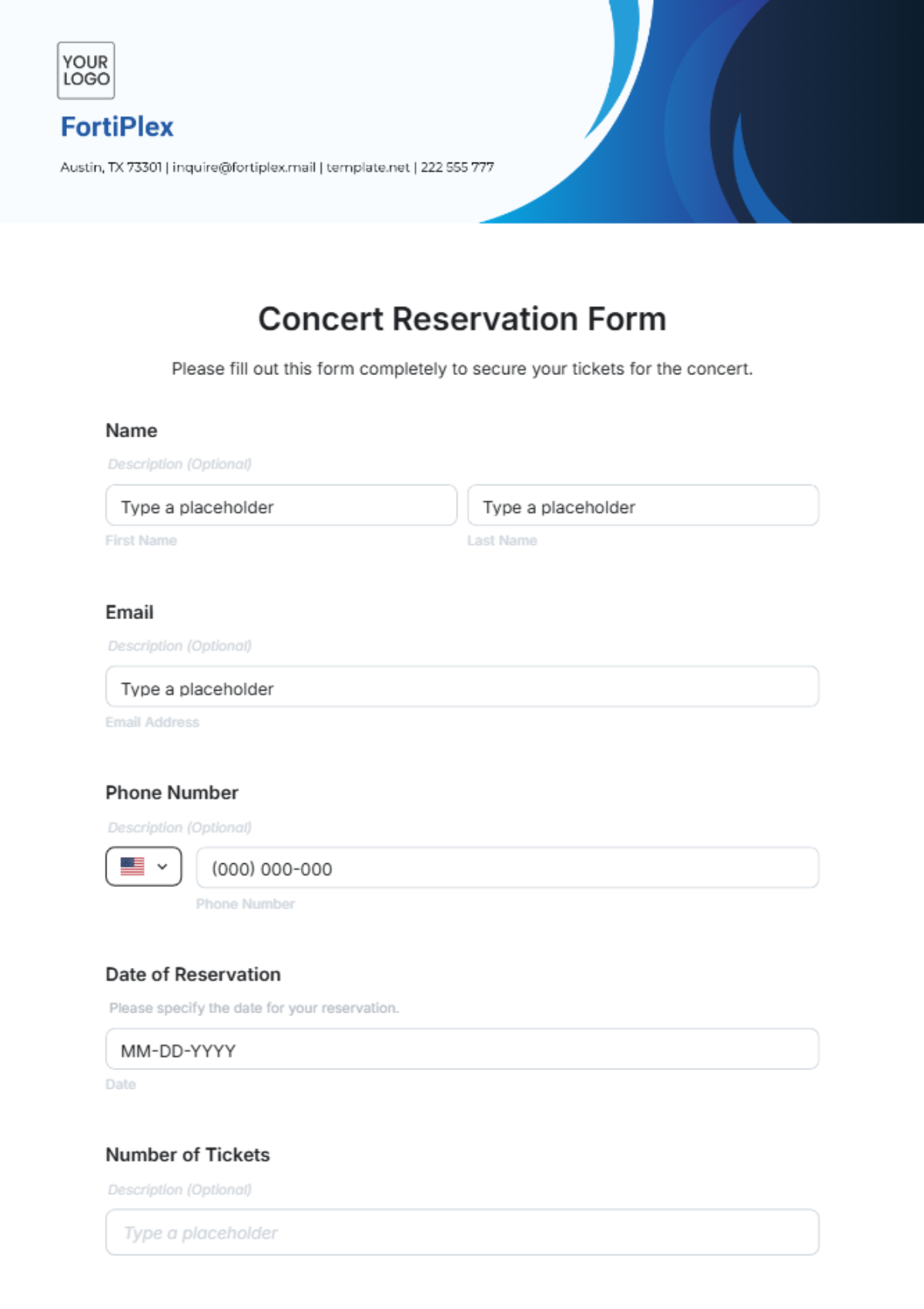 Concert Reservation Form Template - Edit Online & Download