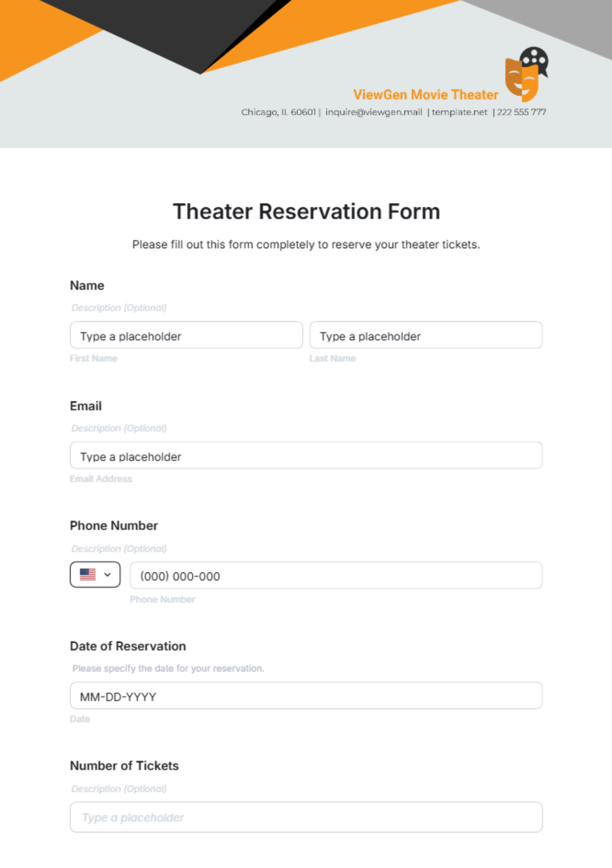 Theater Reservation Form Template - Edit Online & Download