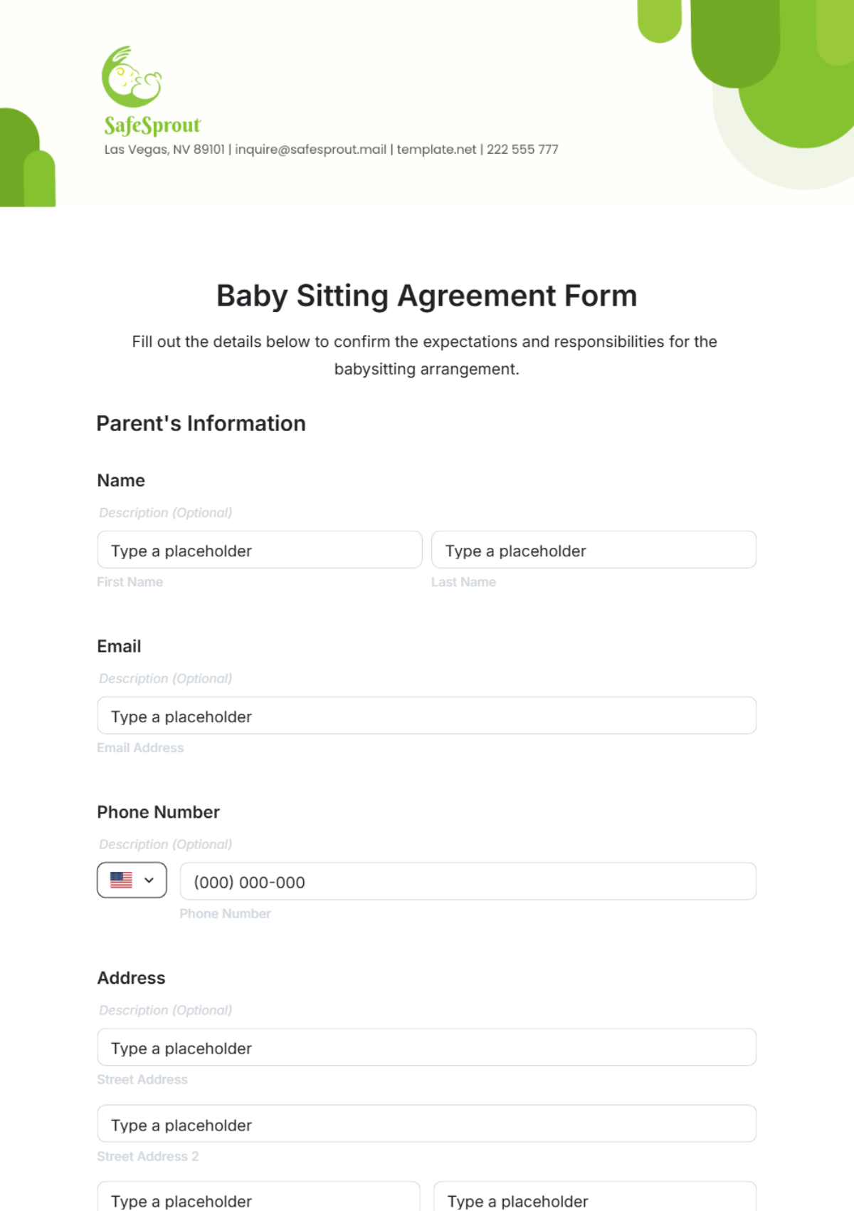 Baby Sitting Agreement Form Template - Edit Online & Download