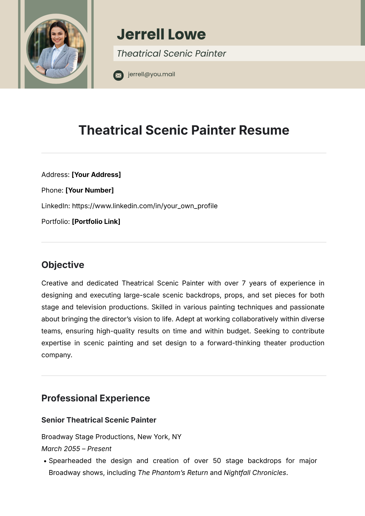 Theatrical Scenic Painter Resume Template - Edit Online & Download