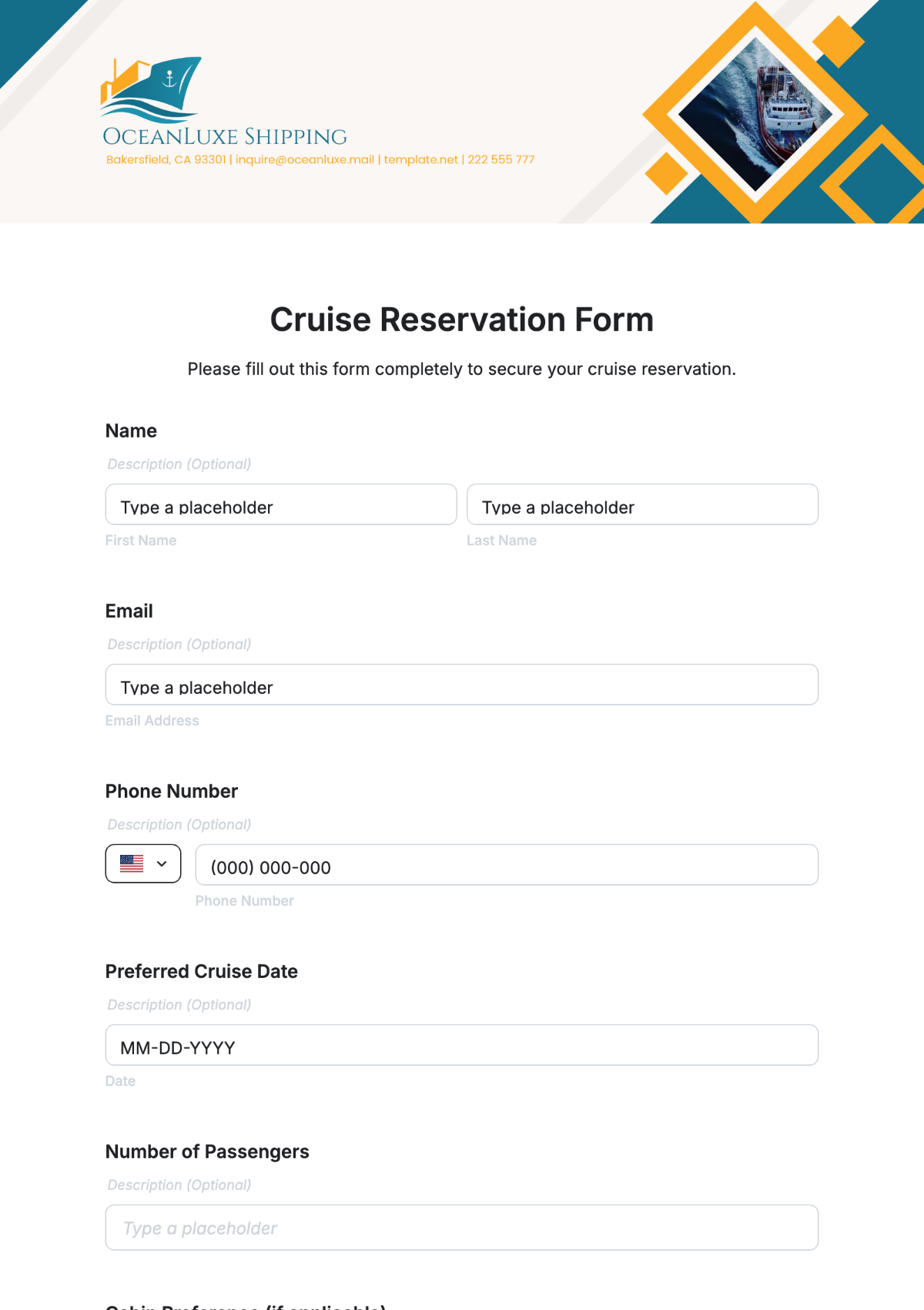 Cruise Reservation Form Template - Edit Online & Download