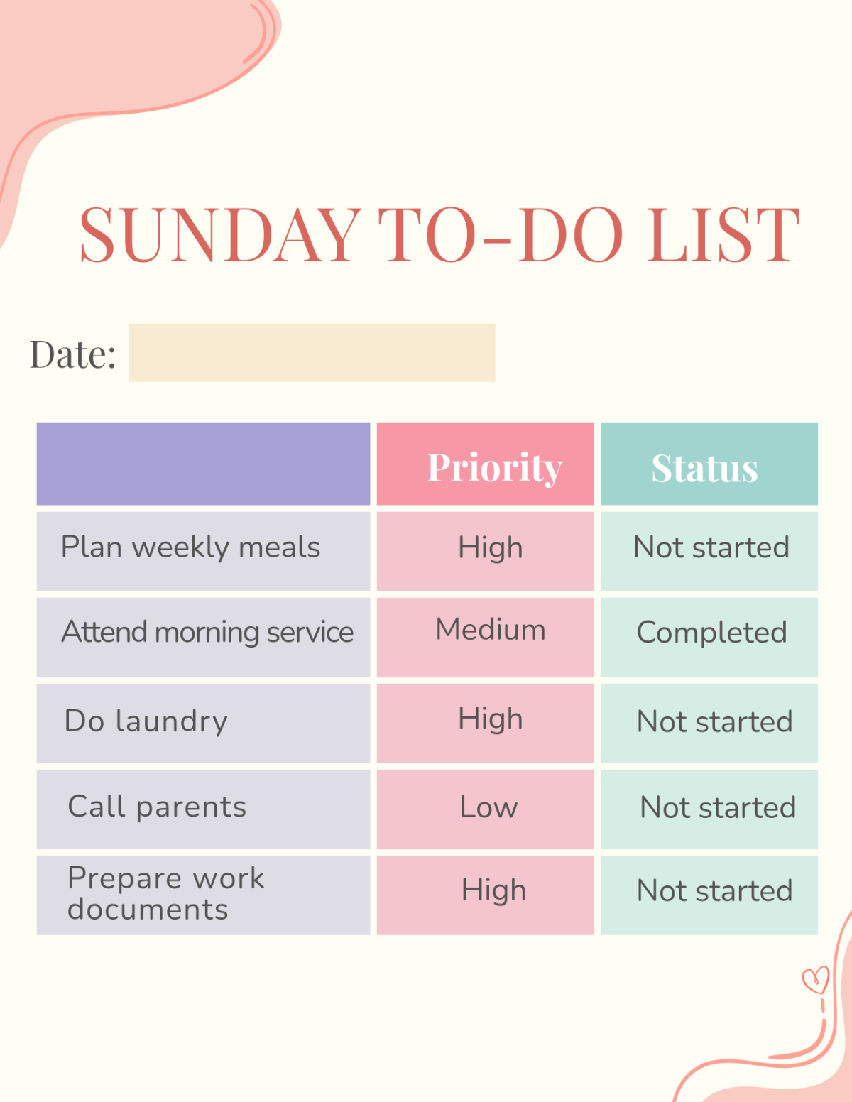 Free Sunday To-Do List Template - Edit Online & Download