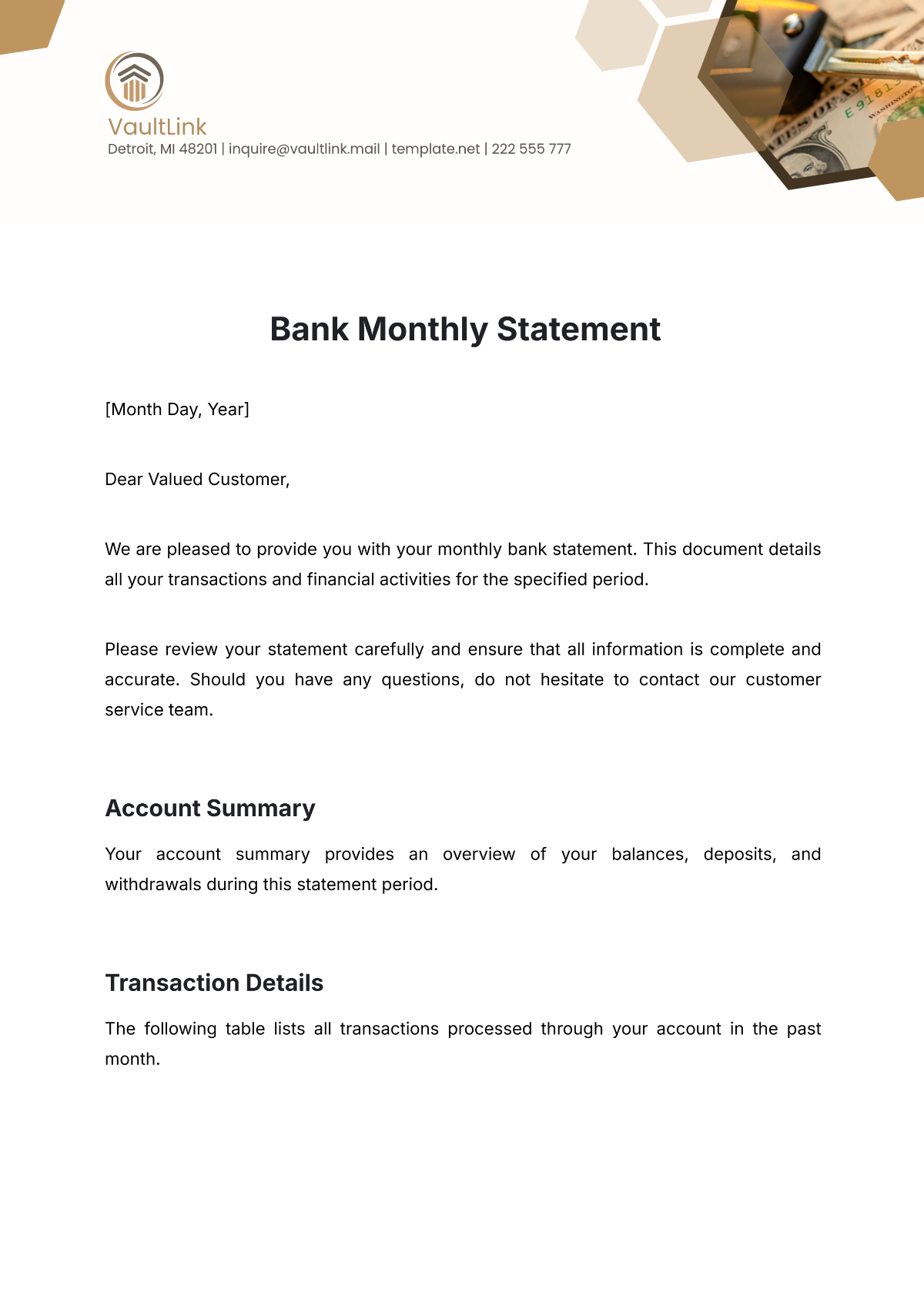 Bank Monthly Statement Template - Edit Online & Download