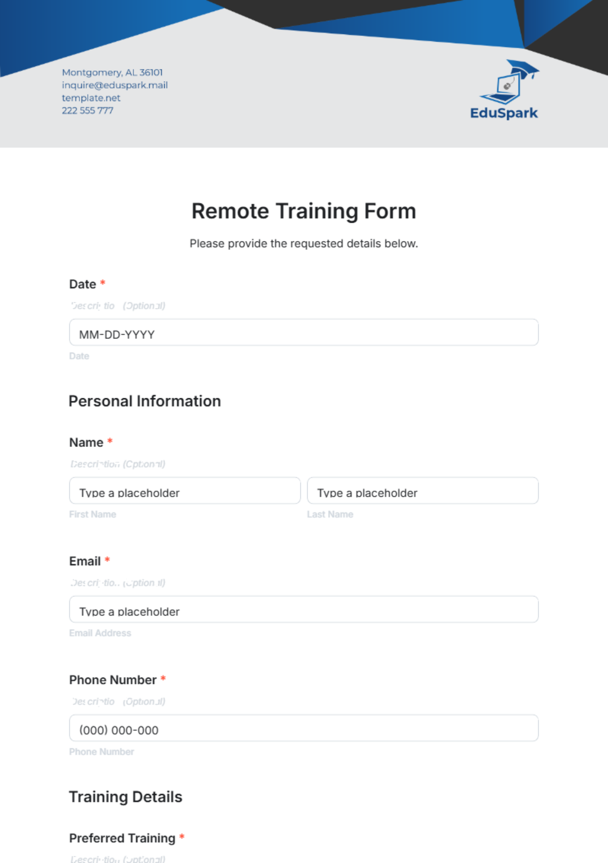 Remote Training Form Template - Edit Online & Download