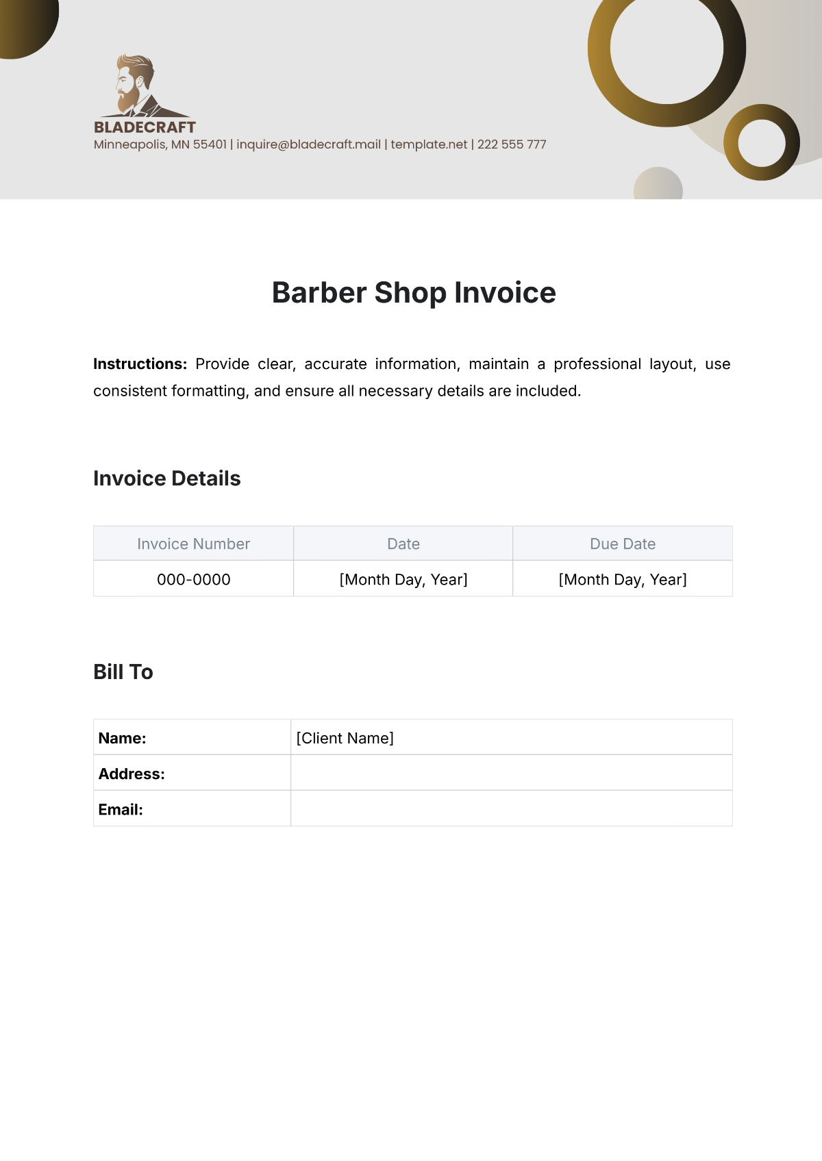 Barber Shop Invoice Template - Edit Online & Download