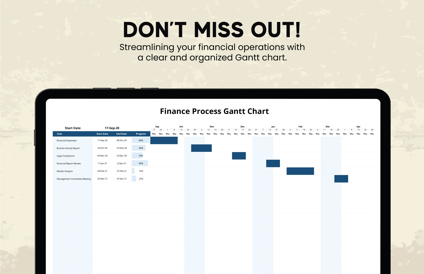 Finance Process Gantt Chart Template