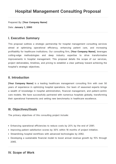 Free Hospital Management Consulting Proposal Template to Edit Online