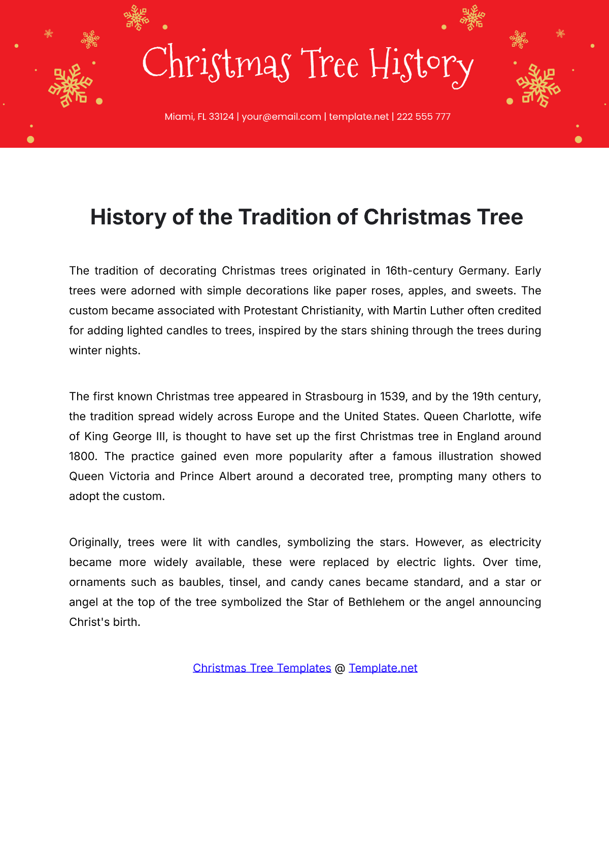 History on the Tradition of Christmas Tree Template