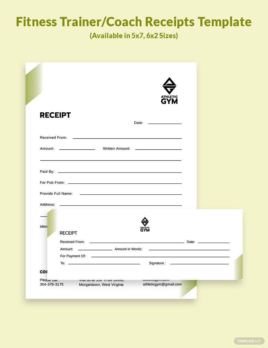 Fitness Trainer/Coach Receipt Template