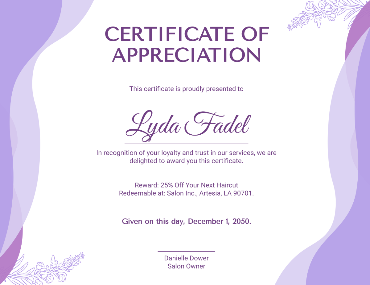 Free Hair Salon Reward Certificate Template - Edit Online & Download