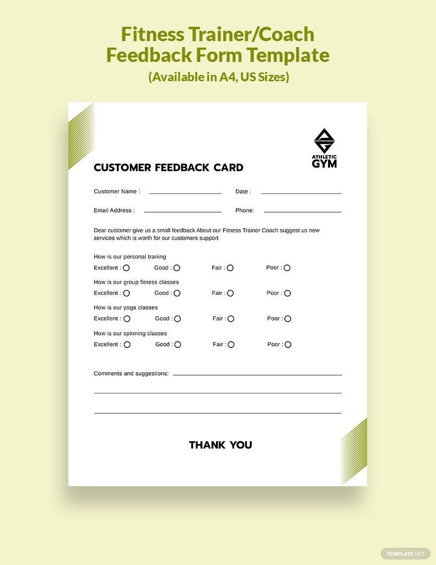 Fitness Trainer/Coach Feedback Form Template