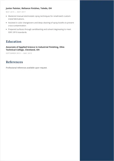 Free Powder Coating Painter ATS Resume Template, AI Resume Builder