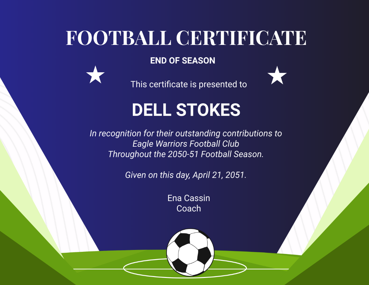 Free End-of-Season Football Certificate Template - Edit Online & Download