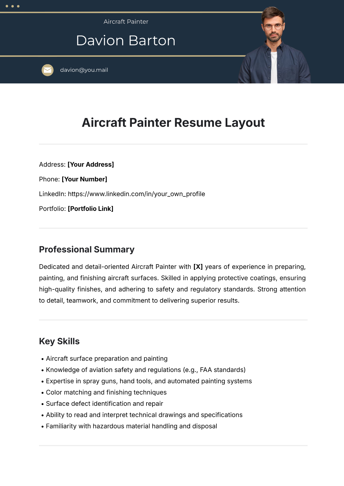 Aircraft Painter Resume Layout Template - Edit Online & Download