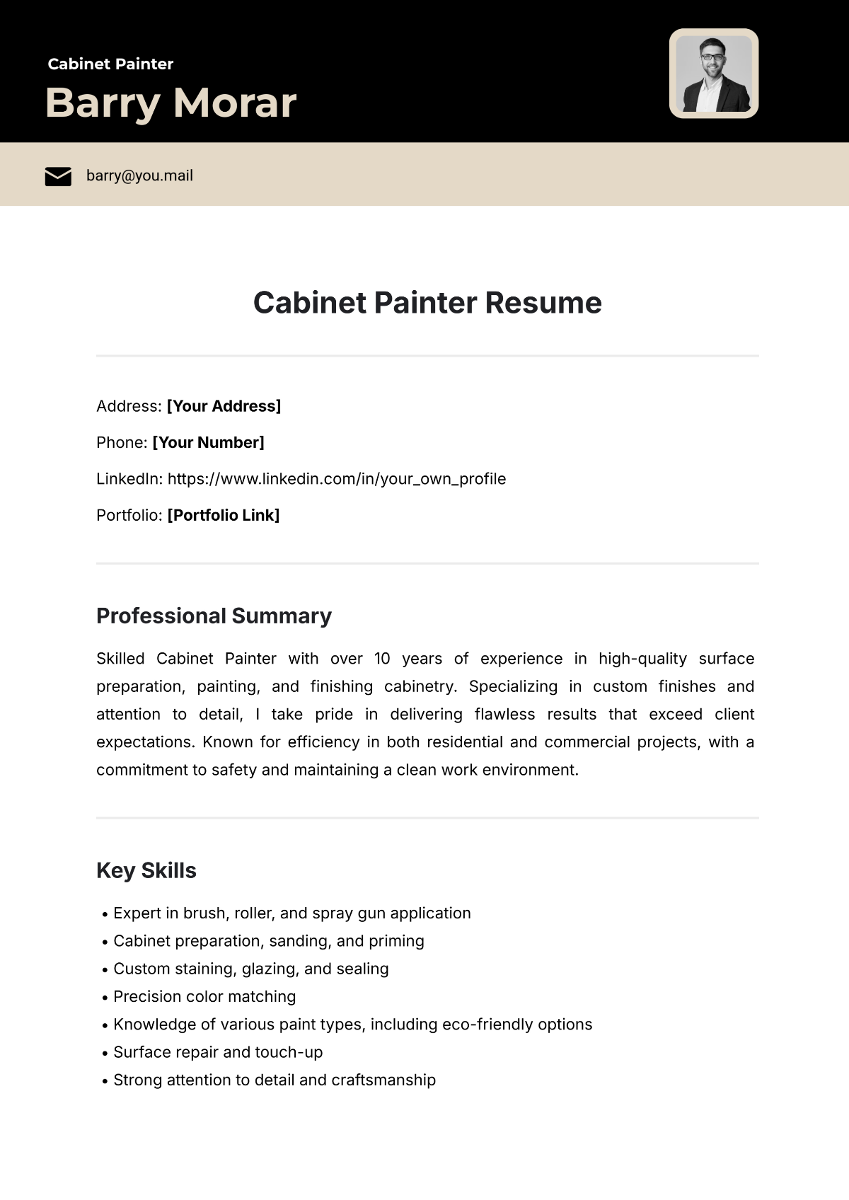 Cabinet Painter Resume Template - Edit Online & Download