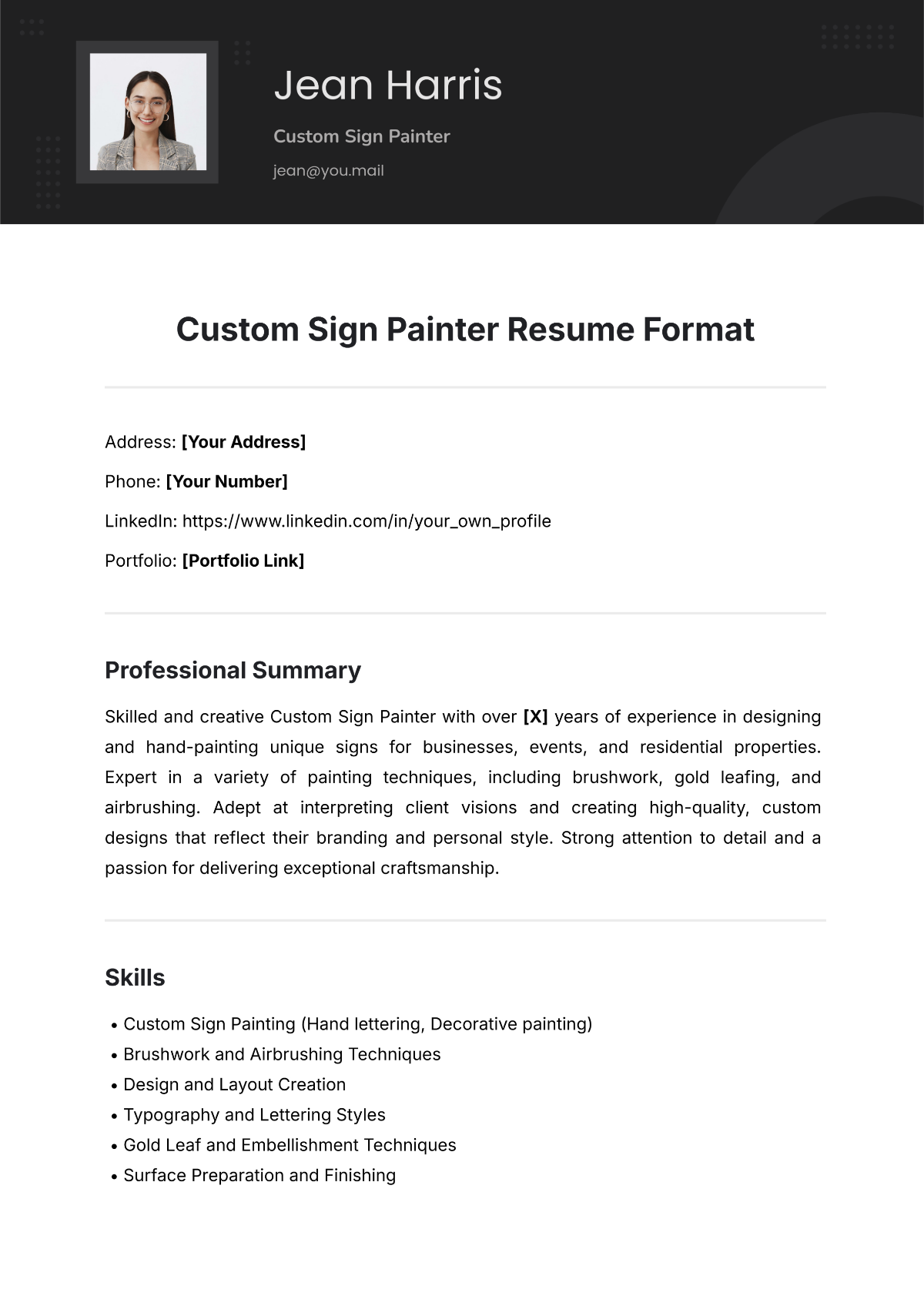 Custom Sign Painter Resume Format Template - Edit Online & Download