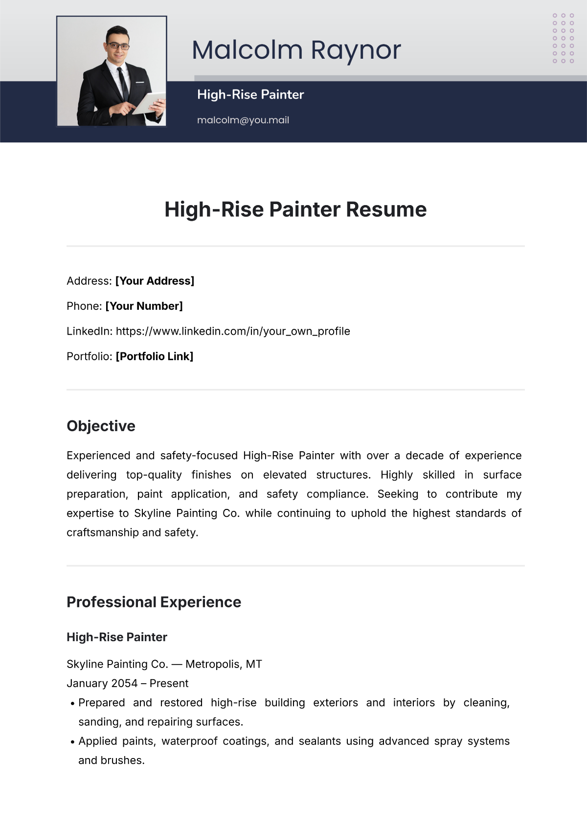 High-Rise Painter Resume Template - Edit Online & Download