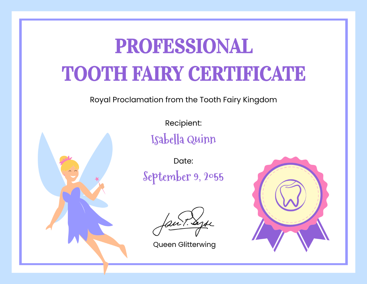 Free Professional Tooth Fairy Certificate Template - Edit Online & Download