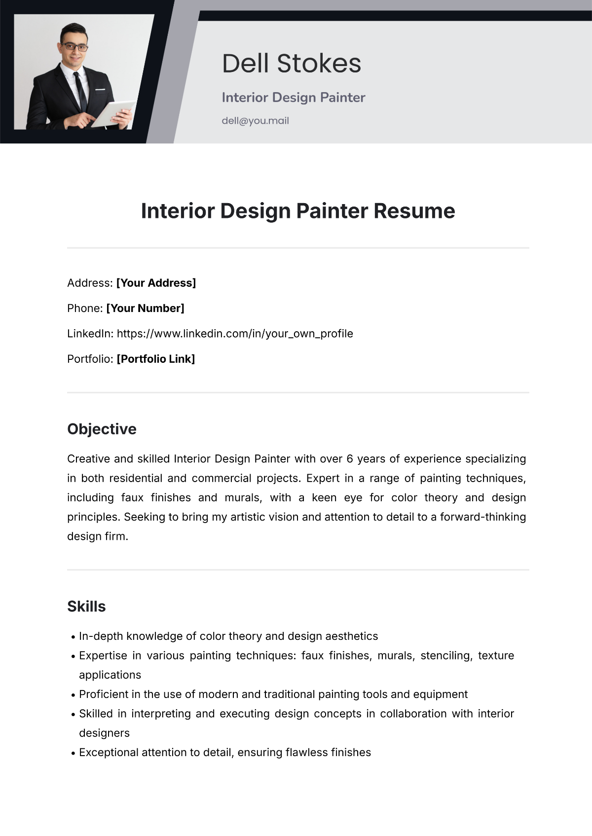 Interior Design Painter Resume Template - Edit Online & Download