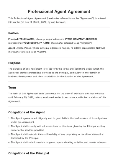 Free Professional Agent Agreement Template to Edit Online