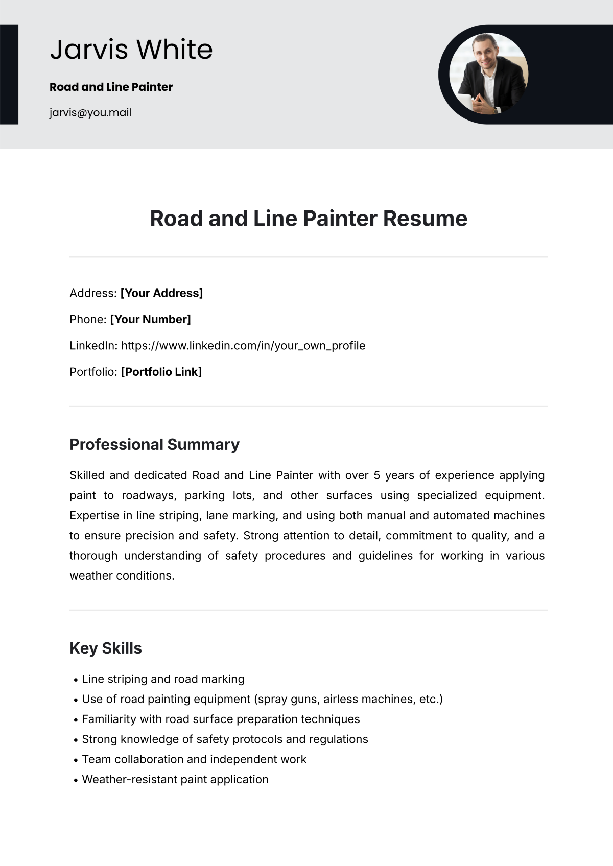 Road and Line Painter Resume Template - Edit Online & Download