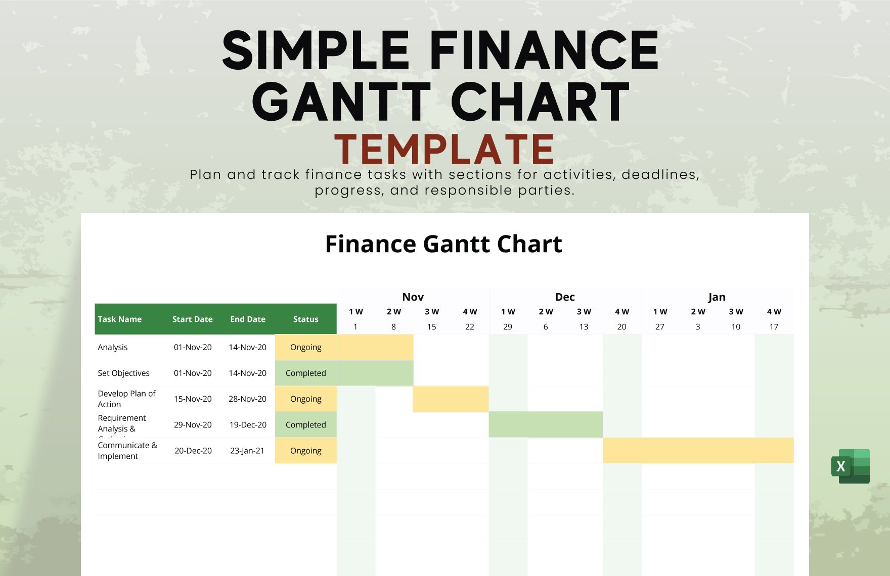 Simple Finance Gantt Chart Template in Excel
