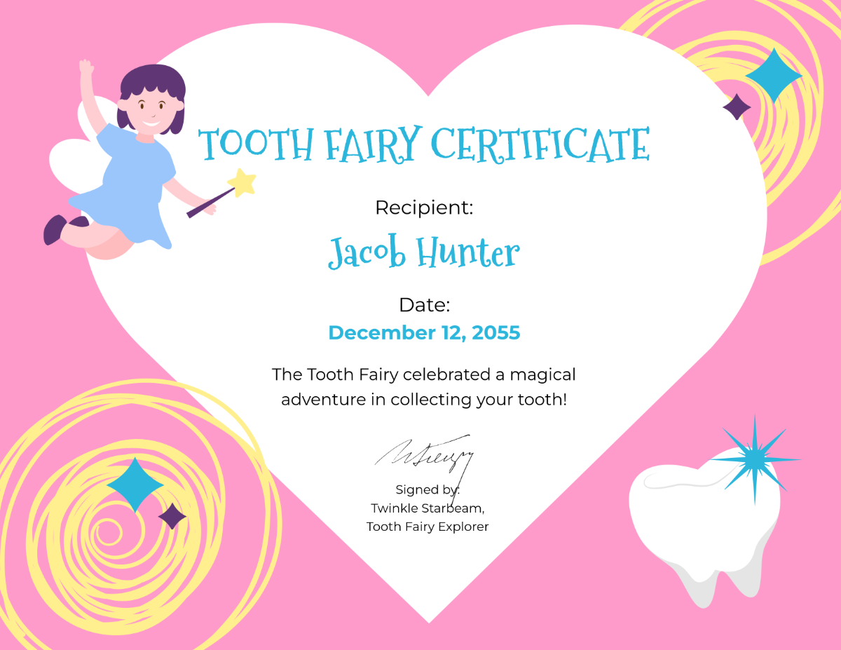 Free Tooth Fairy Certificate for Kids Template - Edit Online & Download