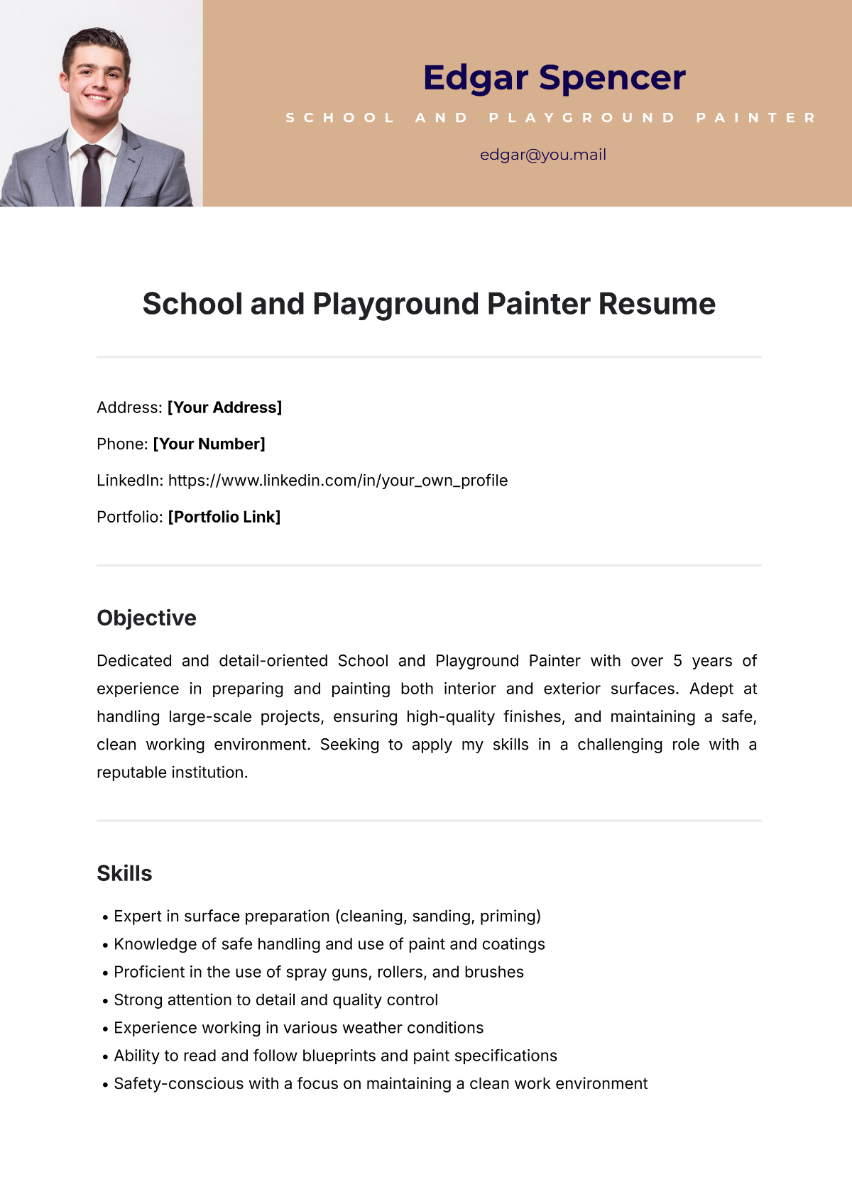 School and Playground Painter Resume Template - Edit Online & Download