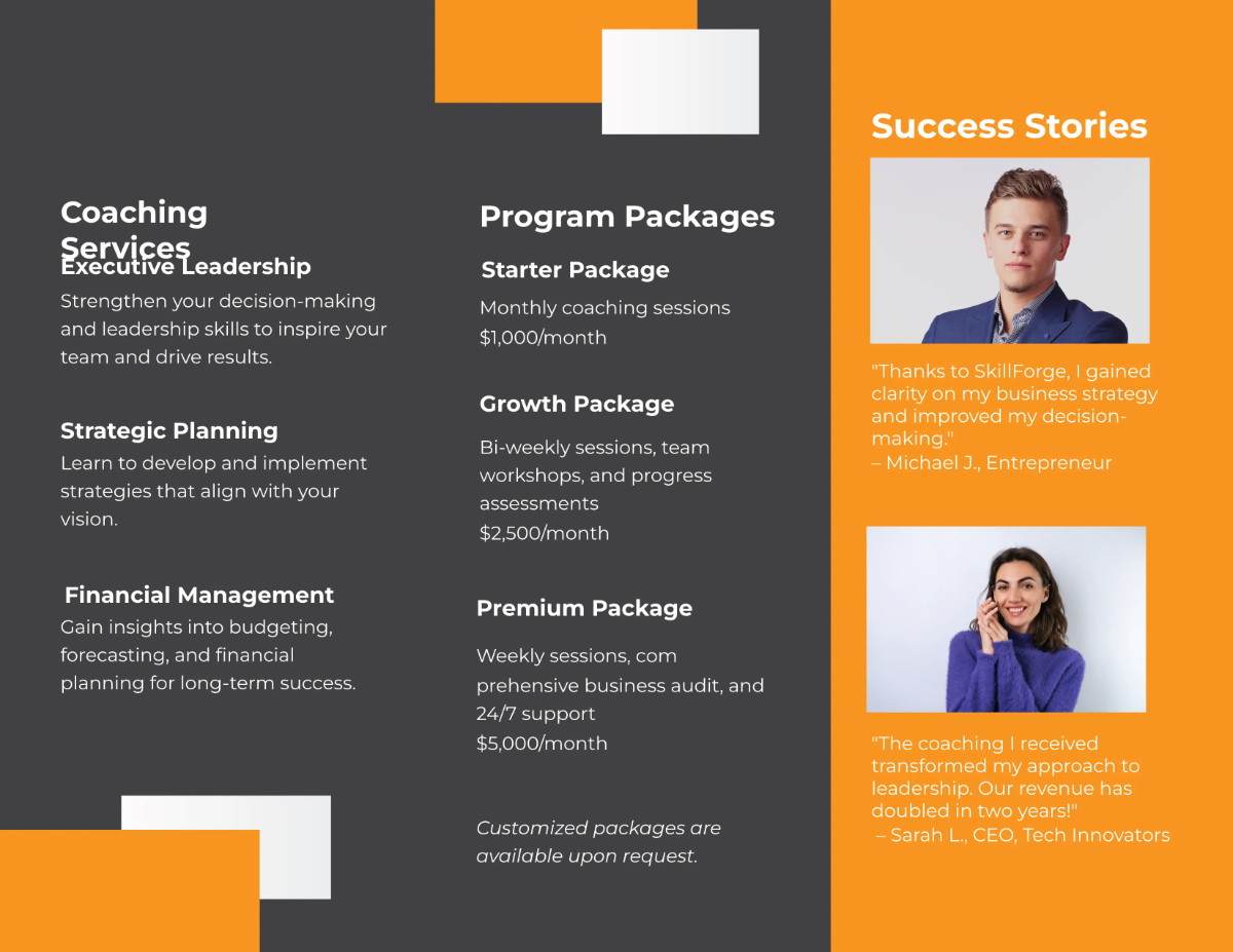 Free Coaching Brochure Template to Edit Online