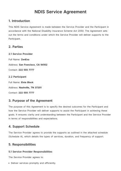 Free NDIS Service Agreement Template to Edit Online