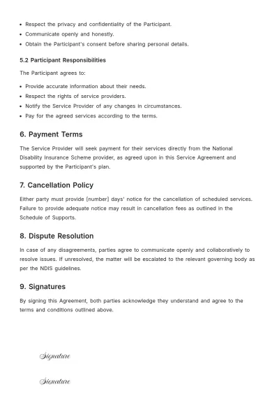 Free NDIS Service Agreement Template to Edit Online