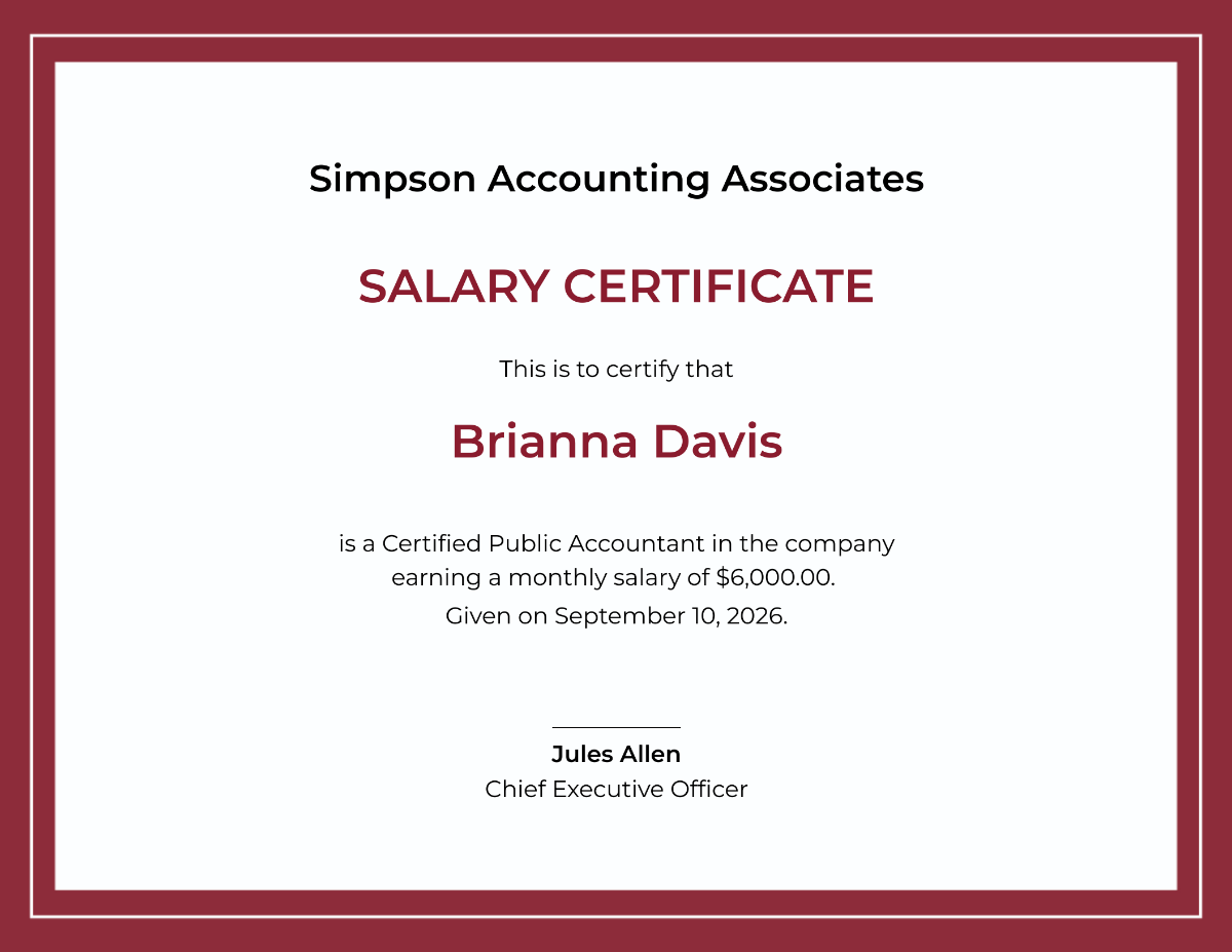 Salary Certificate for Accountant Template