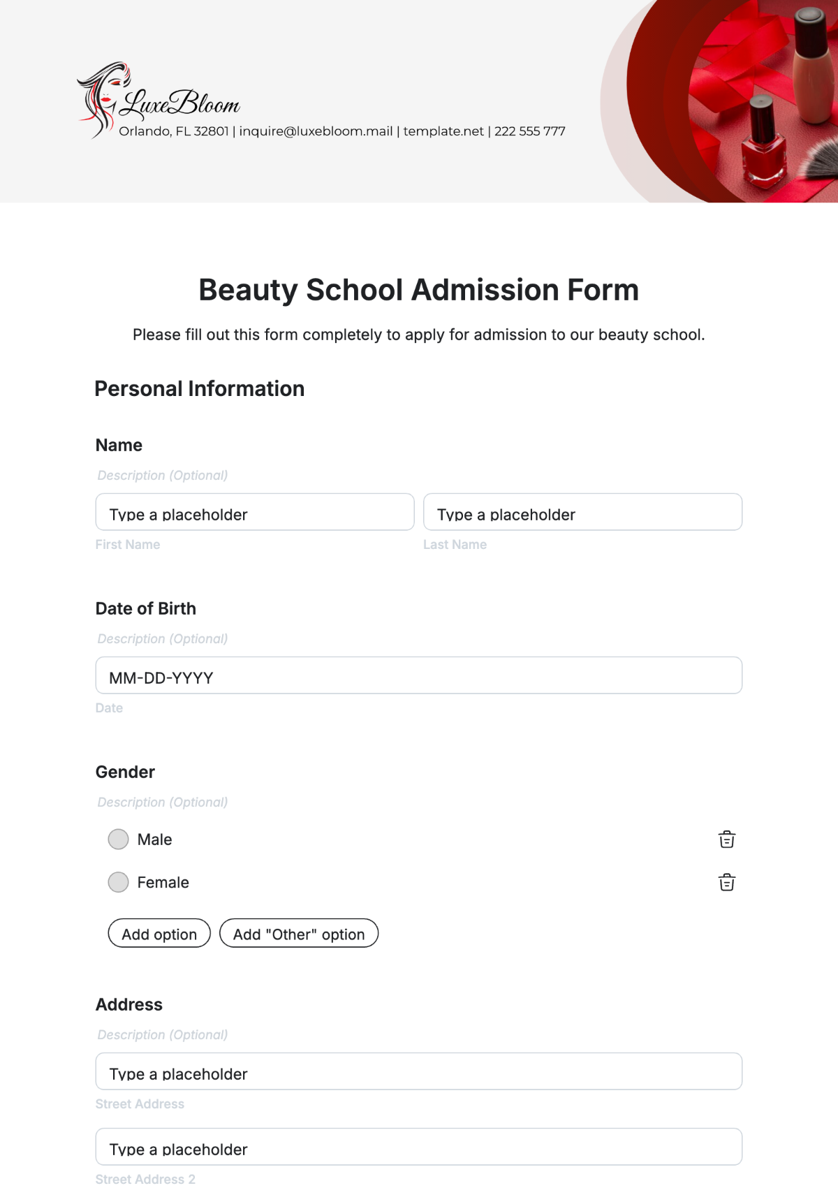 Beauty School Admission Form Template - Edit Online & Download