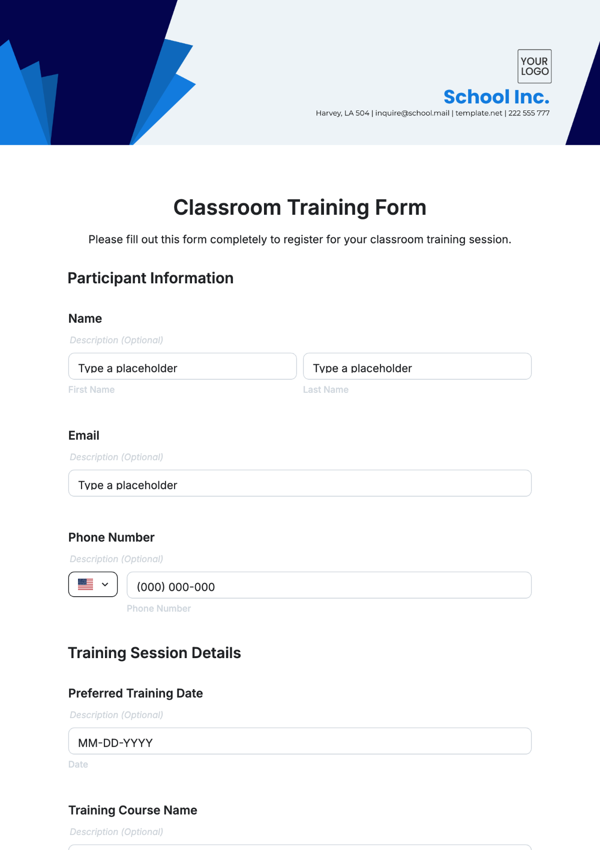 Classroom Training Form Template - Edit Online & Download