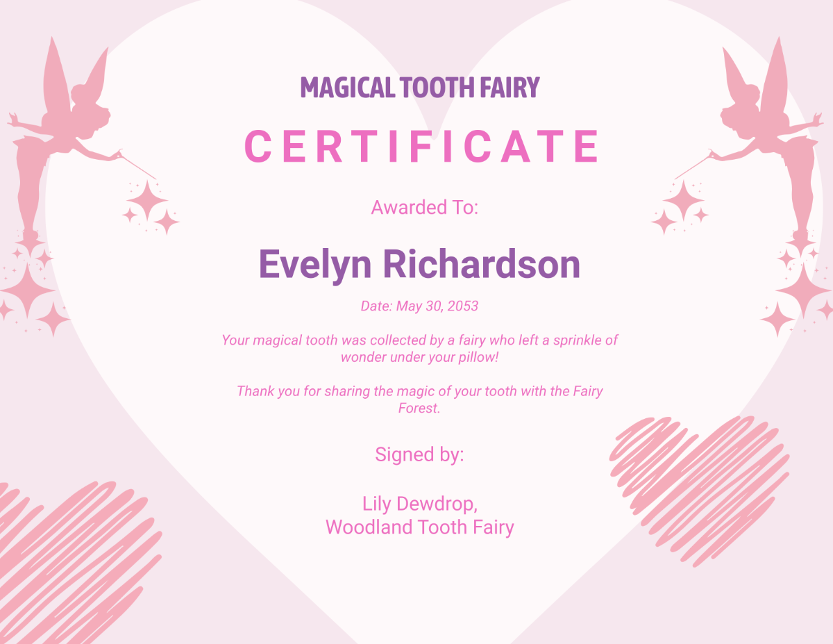 Free Colorful Magic Tooth Fairy Certificate Template - Edit Online & Download