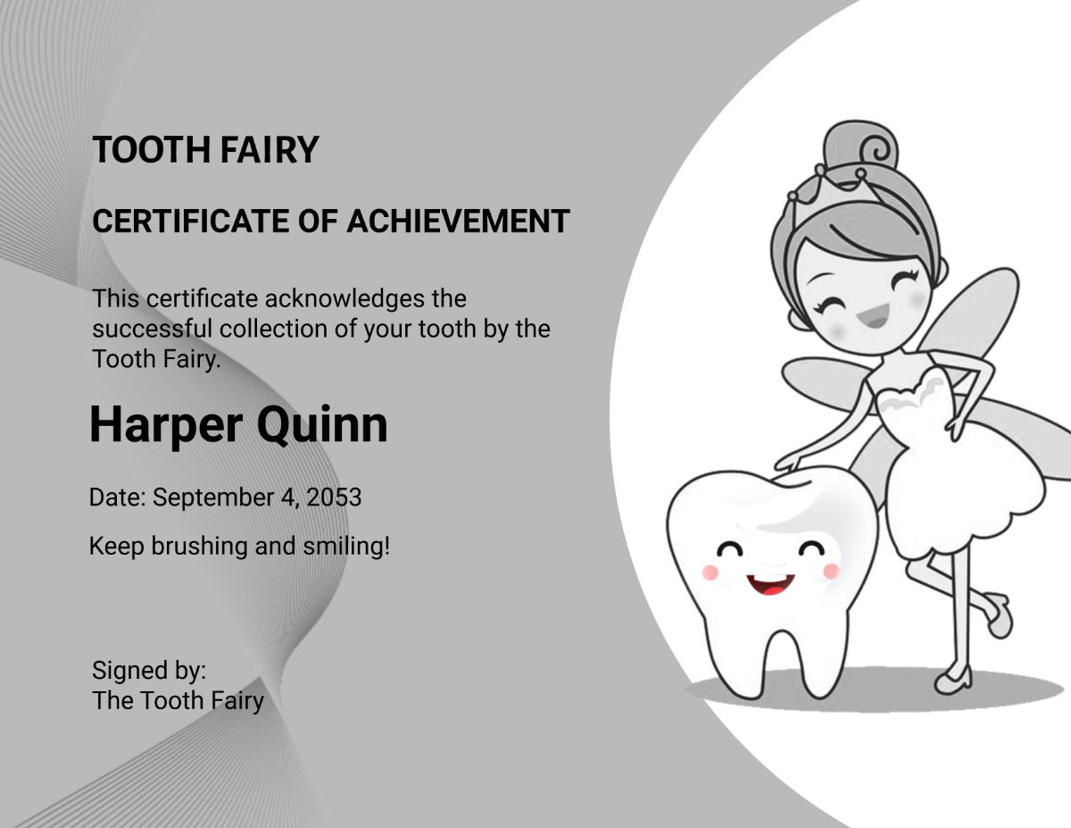 Free Gray Tooth Fairy Certificate Template - Edit Online & Download